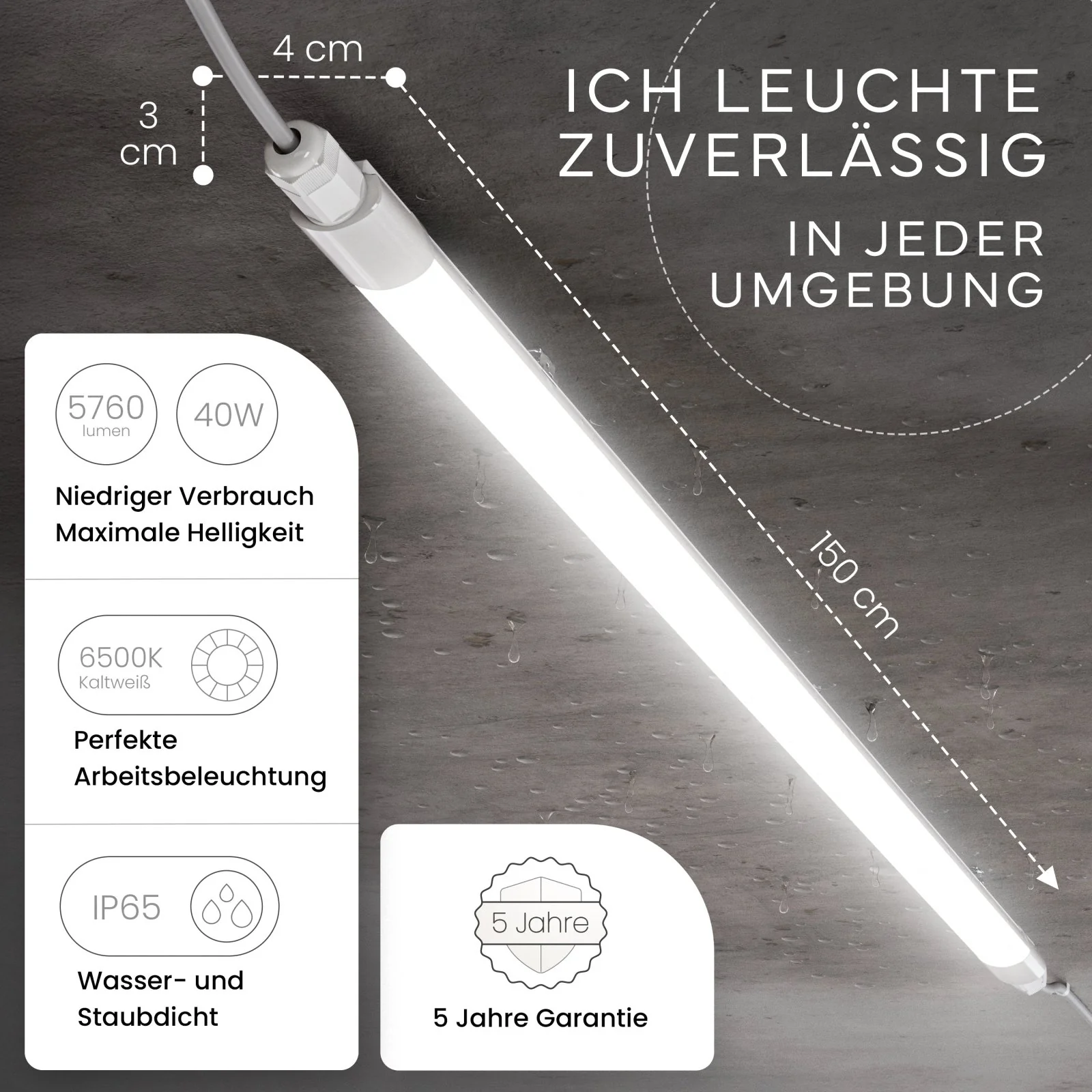 LED Feuchtraumleuchte SLIM, 150cm - Image 3