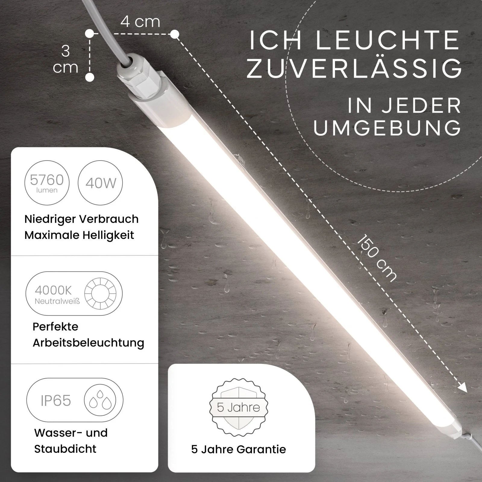 LED Feuchtraumleuchte SLIM, 150cm - Image 9
